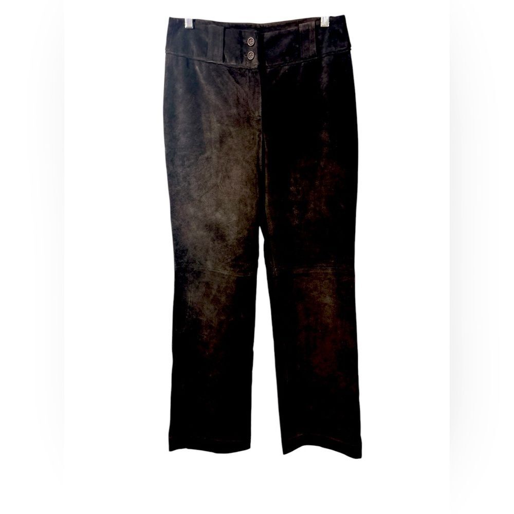 ETCETERA 💯 Suede Straight Leg Pants size 6. Career Chocolate Espresso Leather